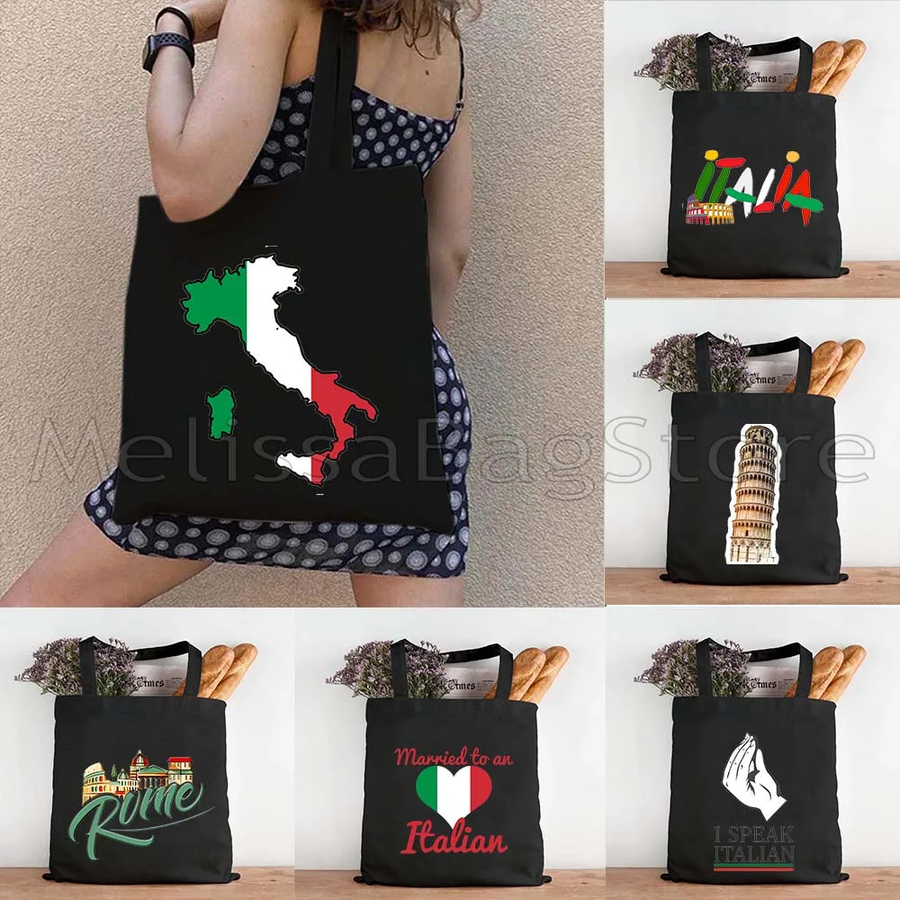 Ciao Bella Italian Flag Canvas Tote Bag Duomo Florence Shopping Bag Italia Rome Pisa Map Heart Italy Cute Gifts Shopper Handbag