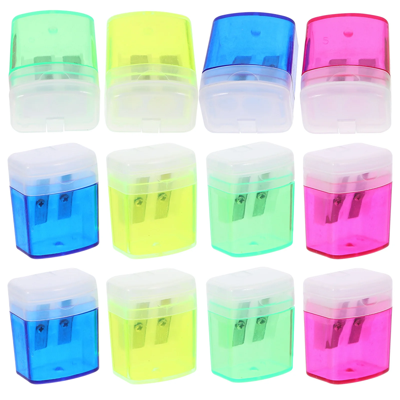 12 قطعة مبراة أقلام رصاص قرطاسية مريحة بفتحات مزدوجة مبراة يدوية لمكتب حقيبة مدرسية خفيفة الوزن لشحذ القلم الرصاص