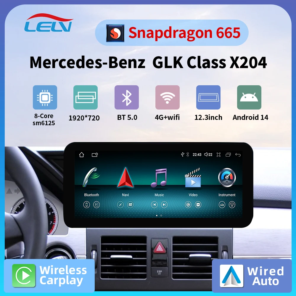 Wireless CarPlay/Android Auto 12.3inch Qualcomm 665 For Mercedes Benz GLK X204 2008-2012 car dvd Video multimedia radio player