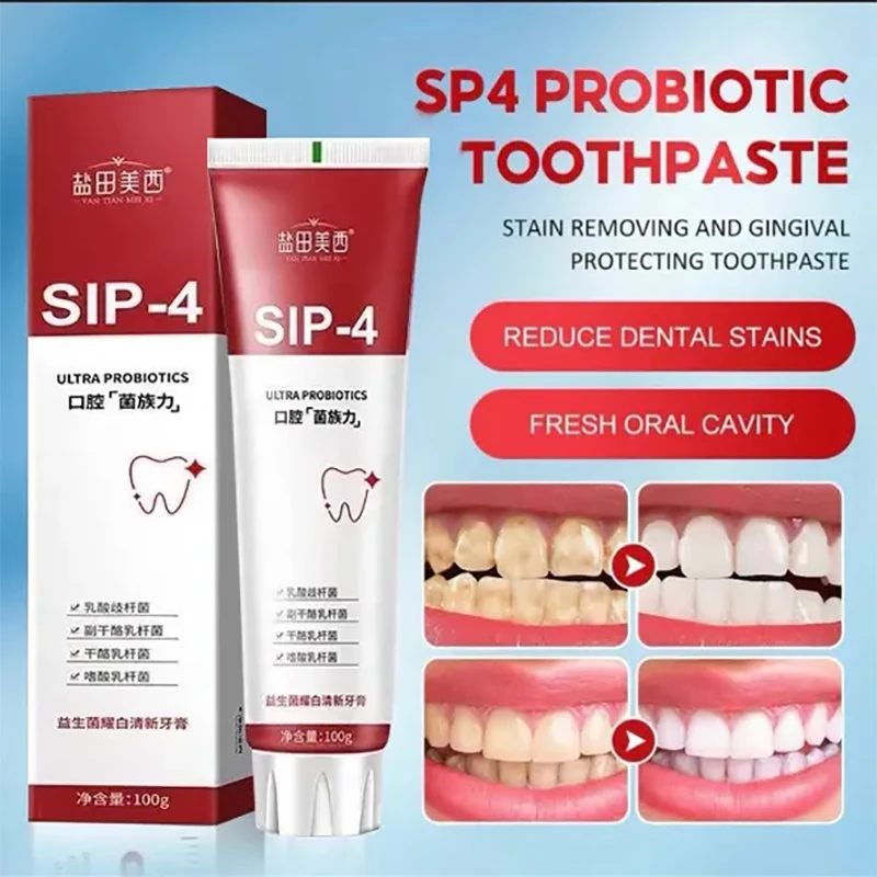 Creme dental probiótico para respiração fresca, branqueamento dente, mau hálito, manchas de placa, branqueadores dentes, higiene oral, Sp-4