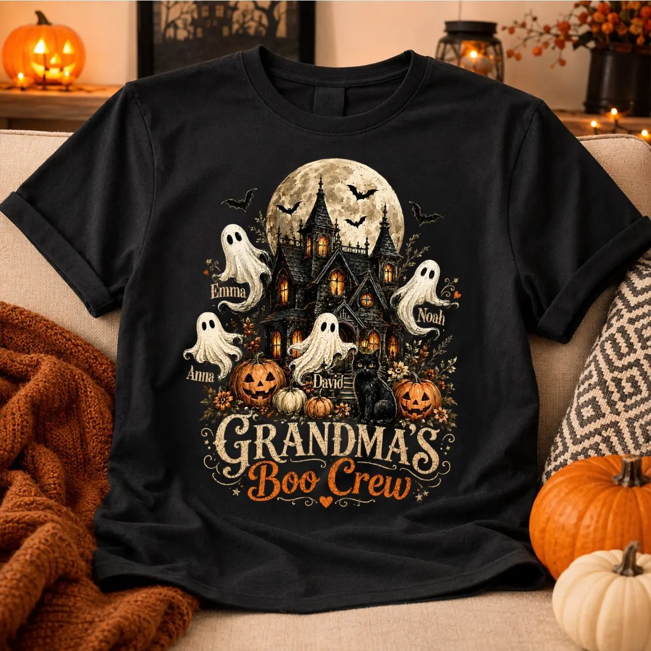 Women's Halloween T-shirt 2026 New Haunted House Ghost Pumpkin Print O-Neck Casual Short Sleeve Top Holiday Party Fashion Tee