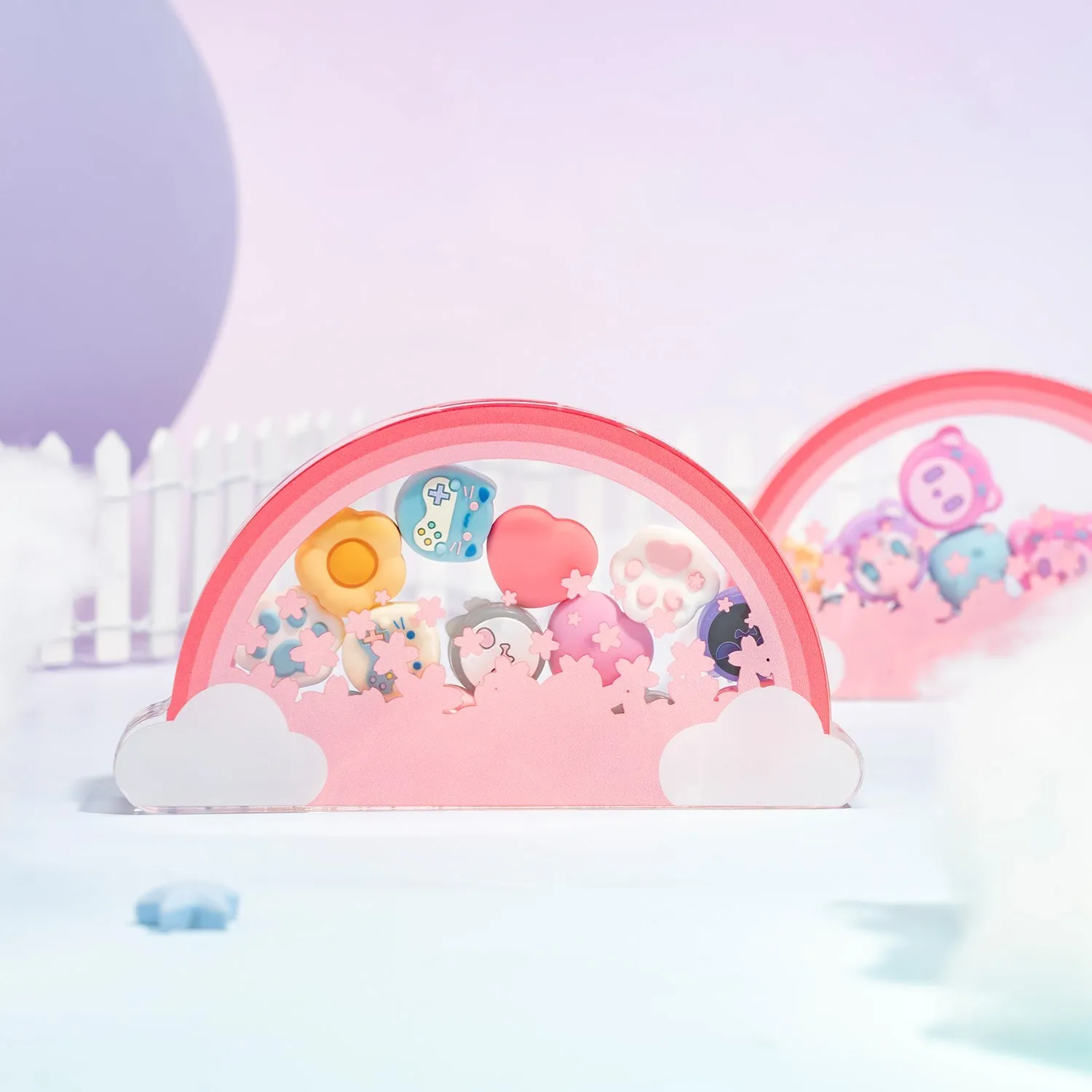 GeekShare 카와이 레인보우 닌텐도 스위치 엄지 스틱 캡 보관 상자, 엄지 그립 캡용 마그네틱 아크릴 상자, NS 액세서리, 신제품