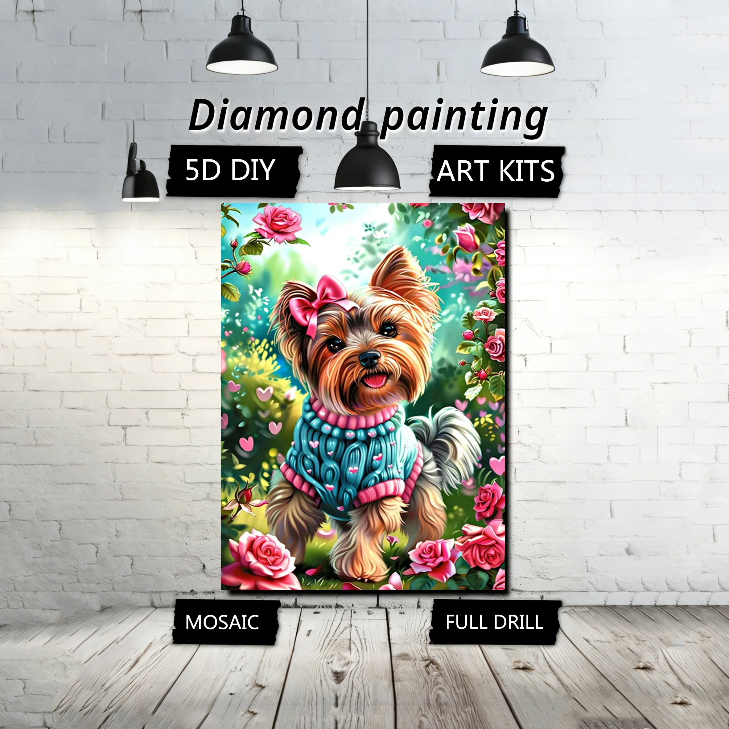 AZQSD Diamond Painting Hund Tier Vollquadratische Runde Diamanten Kunst Rosen Strass-Sets DIY Geschenk Komplettes Set