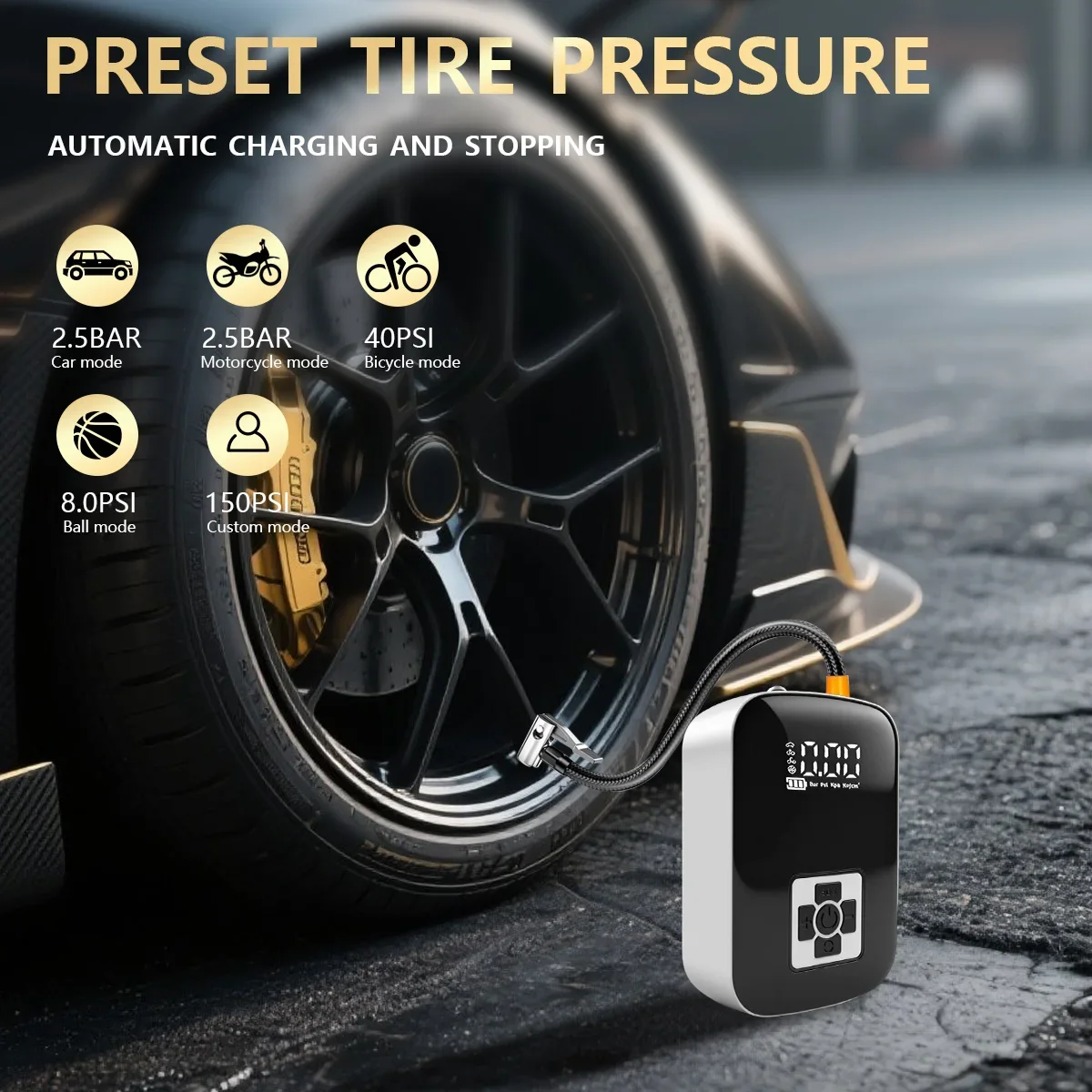 2025 New Rechargeable Portable Led Light Car Tire Inflator Air Compressor For Motorcycle Bicycle Electric Bike