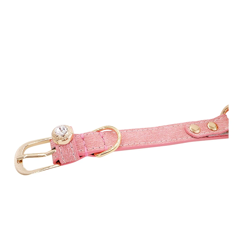 Pink Genuine Leather Pet Collar: Stylish with Gold Hardware. Perfect for small - medium dogs like Poodles and Bichon Frises.