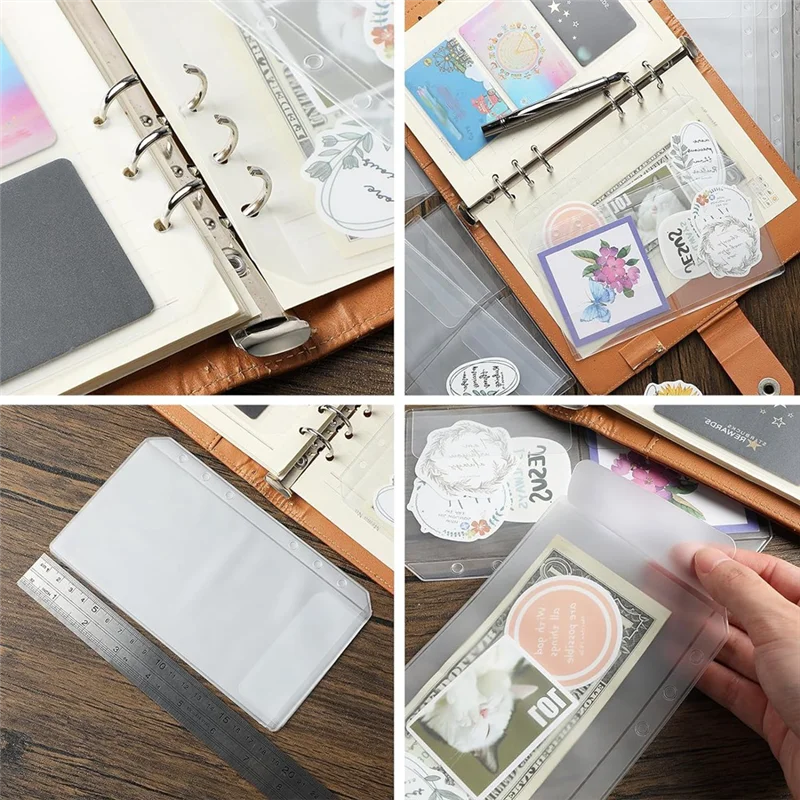 

AEE7-12 Pcs A6 Binder Pockets Cash Envelopes Clear Folder Organizer Photocard Sleeve Sheets For Credit Business Card Money