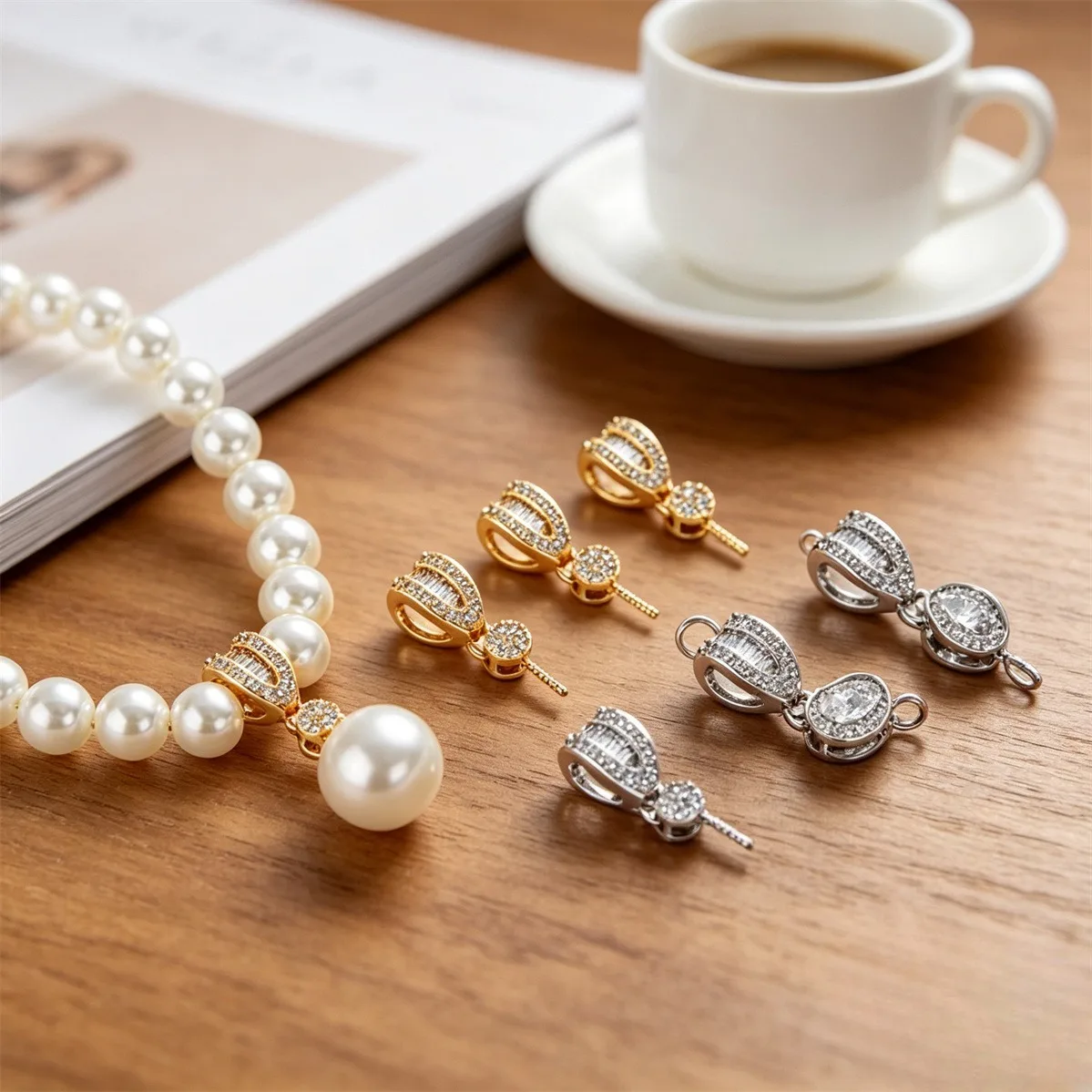 Handmade DIY Jewelry Blanks High Anti-Tarnish 14K Gold Plated CZ Bird Heart Pearl Bezel Pendant Charms Findings