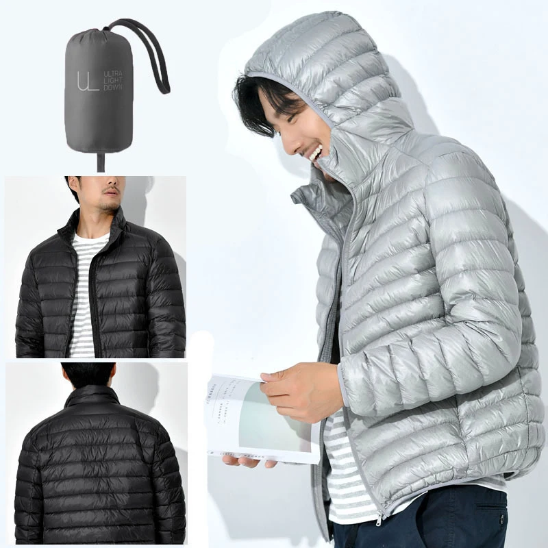 Casacos de pato à prova de vento para homens, casaco com capuz portátil, Parkas quentes ultraleves, branco, novo, outono, 5XL, 6XL, 2023