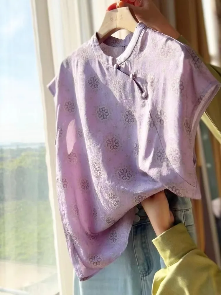 Único Ele púrpura bordado Floral irt mujer novedad de verano Sle chino nacional Sle sentimientos de alta gama Lady irt