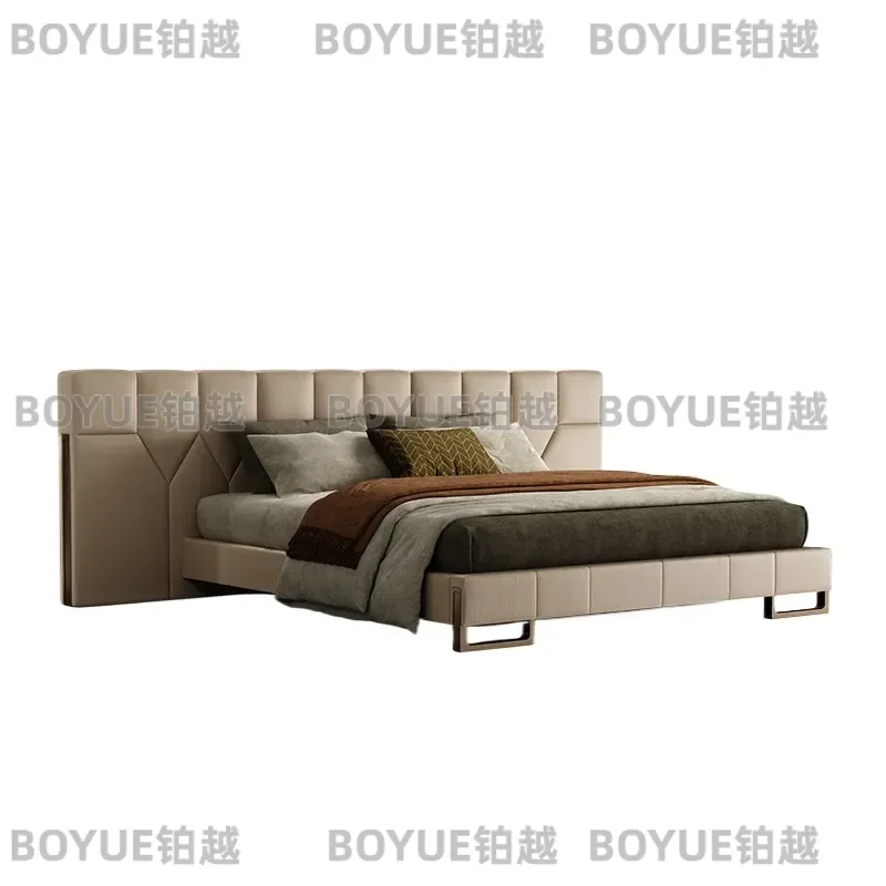 Italian Minimalist Wide Screen Bed Luxury Master Bedroom Furniture High End Large Headboard  for Villa Mansion Interior
