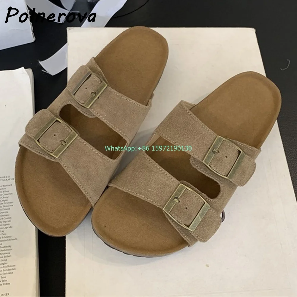 Hollow Flat with Slippers Round Toe Straight Strap Buckle Slip On Outdoor Thick Soled Shoes Women's New Soft Beach Sandals