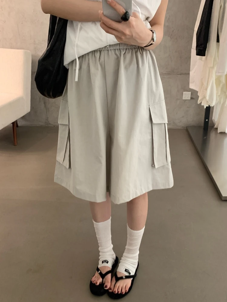 Casual Loose Elastic Waist Wide Leg Short Five-Point Pants Women's Korean Style Summer New Loose Slimming Leisure Cotton Blen...