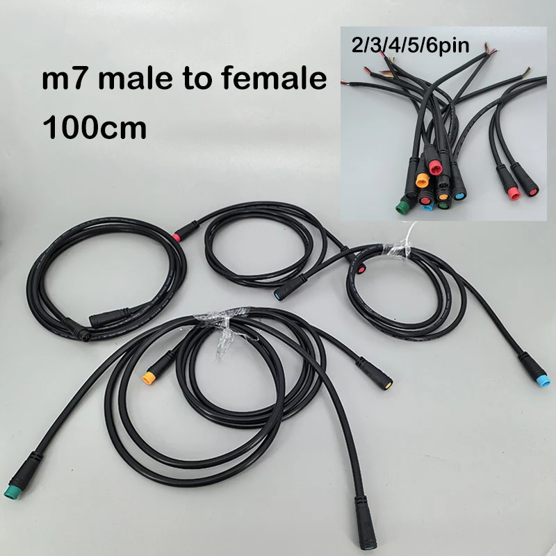 7mm m7 2 3 4 5 6 Pin core 1 male to female male plug cable Connector Waterproof Sensor E-bike Electric bicycle cord 0.2m/1m