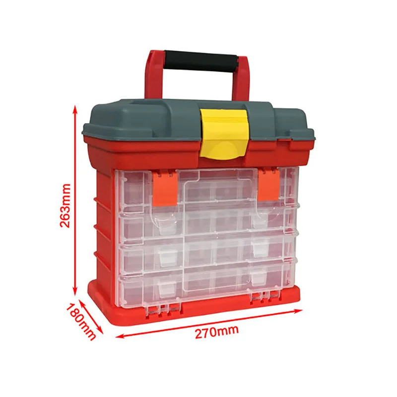 Caja de almacenamiento de Hardware portátil, piezas de 4 capas, caja de herramientas de plástico para exteriores, caja de herramientas para