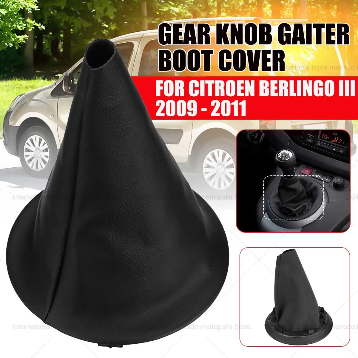 Car Gear Shift Collar PU Leather Gaiter Boot Cover w/Frame Dust-proof For Citroen Berlingo II Mk2 2008-on