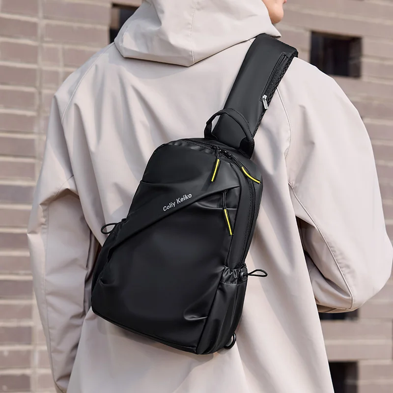 Men's Minimalist Chest Bag PU Film Waterproof  Shoulder Bag New Fashionable and Casual Travel Portable Commuting Crossbody Bag