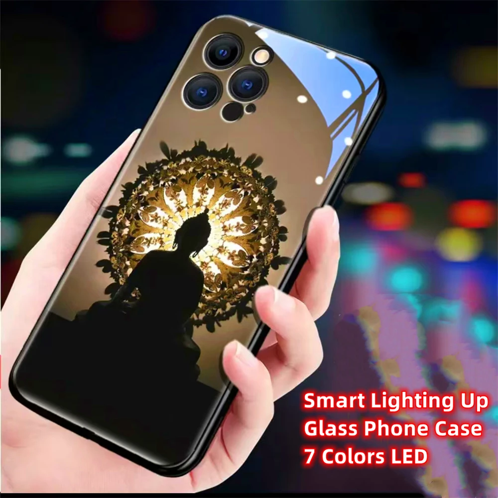 

Чехол для телефона Great Buddha Lord Led Light с блестящим чехлом для Samsung S25 S24 S23 S22 S21 S20 FE Note 10 20 Plus Ultra A54