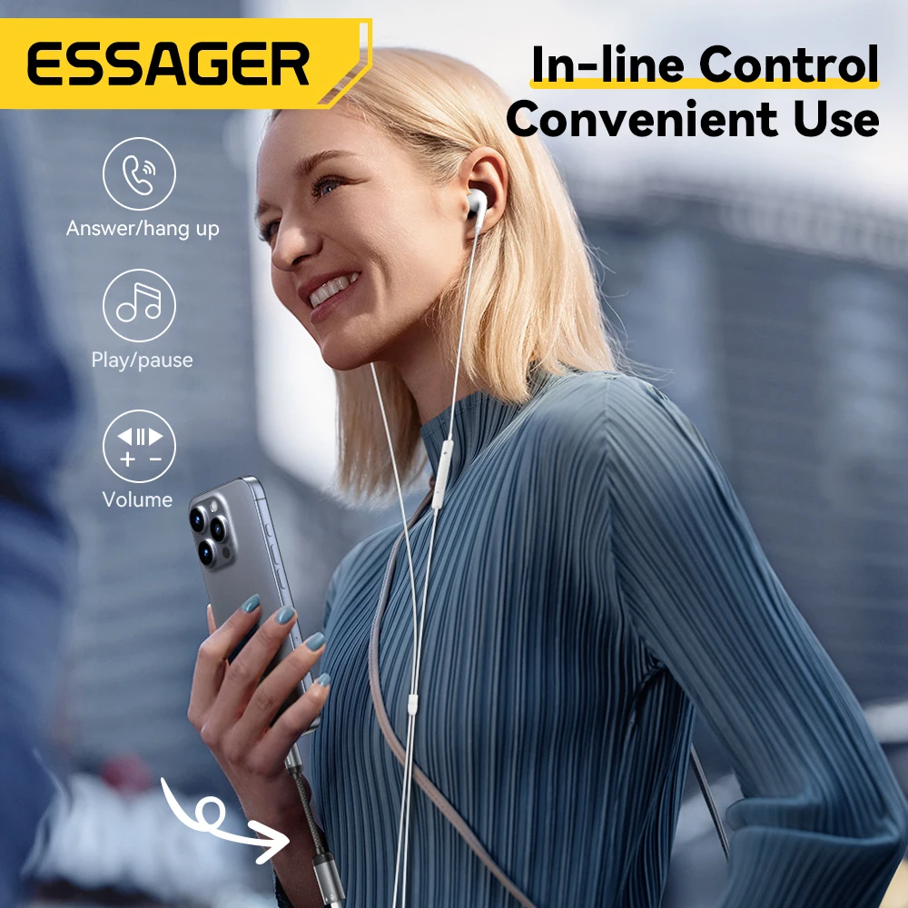 Essager نوع C كابل محول الصوت سماعة رأس Type-C أنثى إلى iP ذكر OTG محول آيفون 16 15 14 سامسونج شاومي آي باد ماك بوك