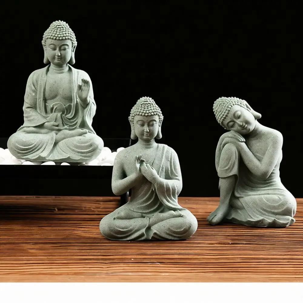 Decorative Sandstone Buddha Sculpture Zen Ornament For Home Office Desktop Aquarium Landscaping Traditional Craft