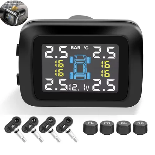 Encendedor de cigarrillos TPMS para coche, sistema de monitoreo de presión de neumáticos, alarma, medidor de presión de aire, advertencia de temperatura con 4 sensores