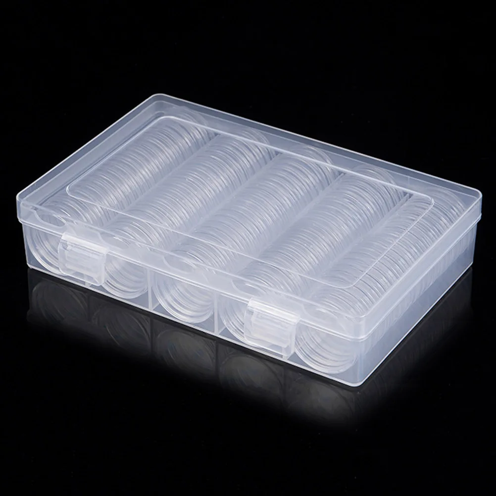 

2 set Coin Storage Box 27Mm Clear Plastic Case Kit Portable Holder For Collecting Organizing Transparent Round Container Dust