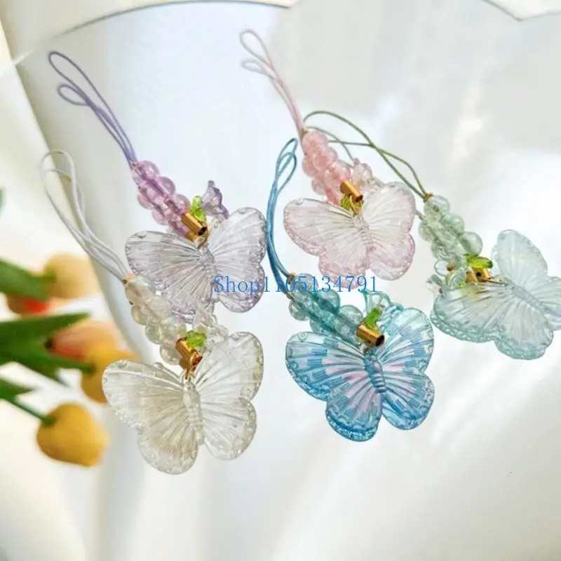 98km Flower Butterfly Pendant Phone Charm Hanging Rope Y2K Phone Chain Strap Bag Decoration Lanyards Keychain Accessory