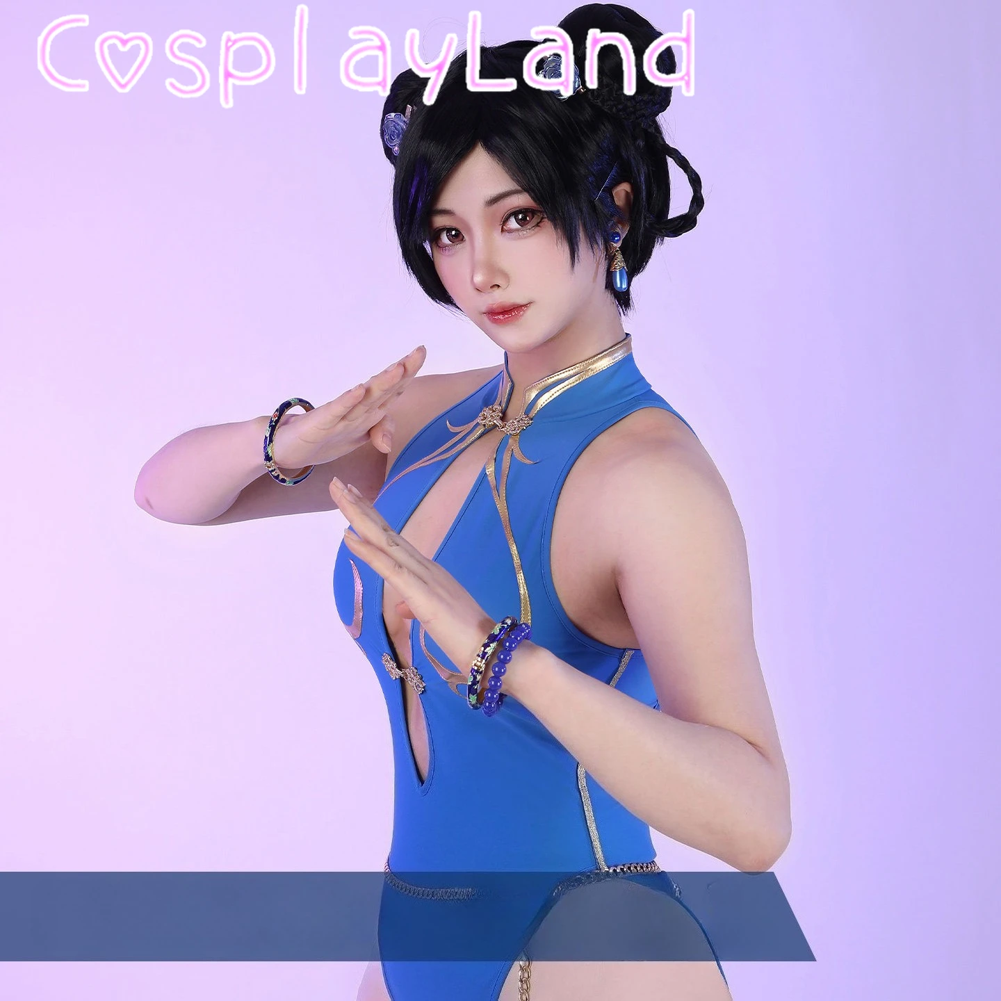 

Blue Chun Li Cosplay Costume Fighter 6 Chun Li Sexy Swimsuit Bodysuit Accessories Full Set Role Play Outfit Custom Made Suit