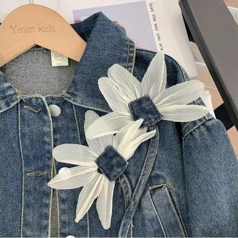 Girls Denim Coats Decoration Fashion Jacket For 2-7 Years Kids Outdoor Windbreaker Kids Spring Autumn Jeans