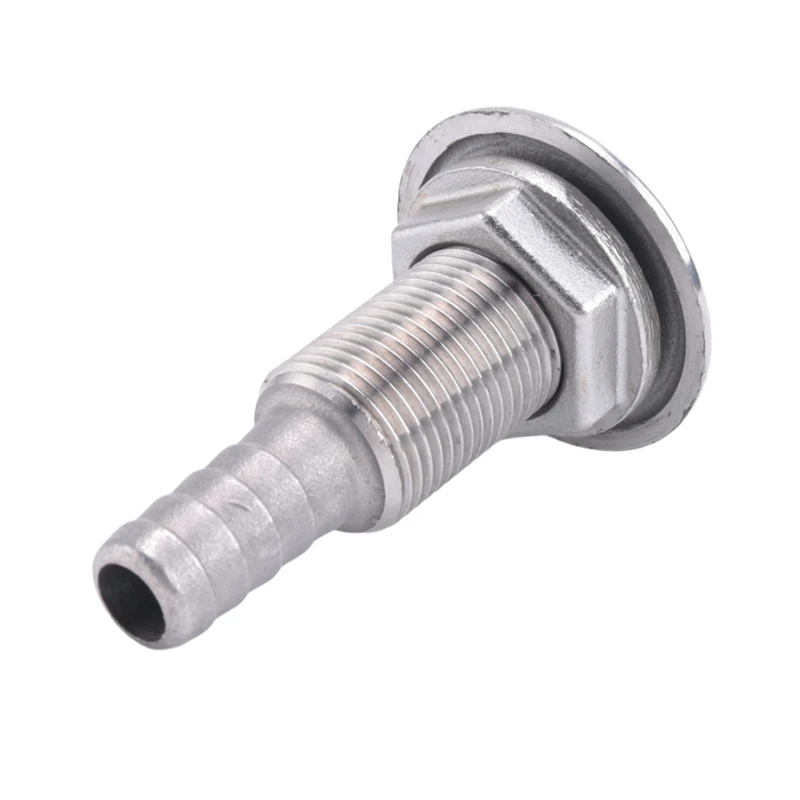 LICE-Marine Connector Hose Barb Stainless Steel Drain Pipe Tube Thru Hull Silver 316 Drain Joint Fitting For Boat Yacht 3/8