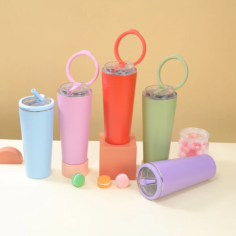 New Ring Handle 304 Stainless Steel Thermos Cup Office Folding Straw Cup High Value Easy Cup