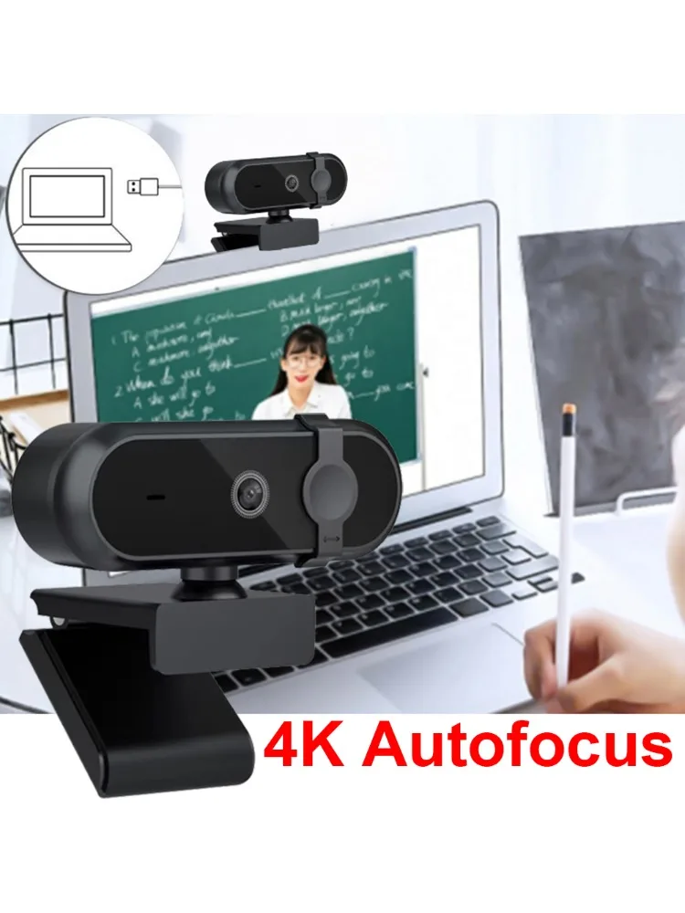 Kamera internetowa 4K 2K z autofokusem i mikrofonem, 30fps Full HD dla graczy, do wideorozmów na żywo, spotkań online, bez sterowników, USB, z osłoną prywatności. — zdjęcie produktu 7