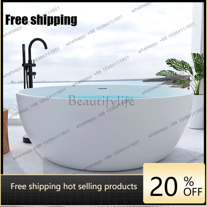 Factory Direct Independent Integrated Qimei Stone Bathtub Home Hotel B & B Couple Positive Circular Artificial Stone Bathtub