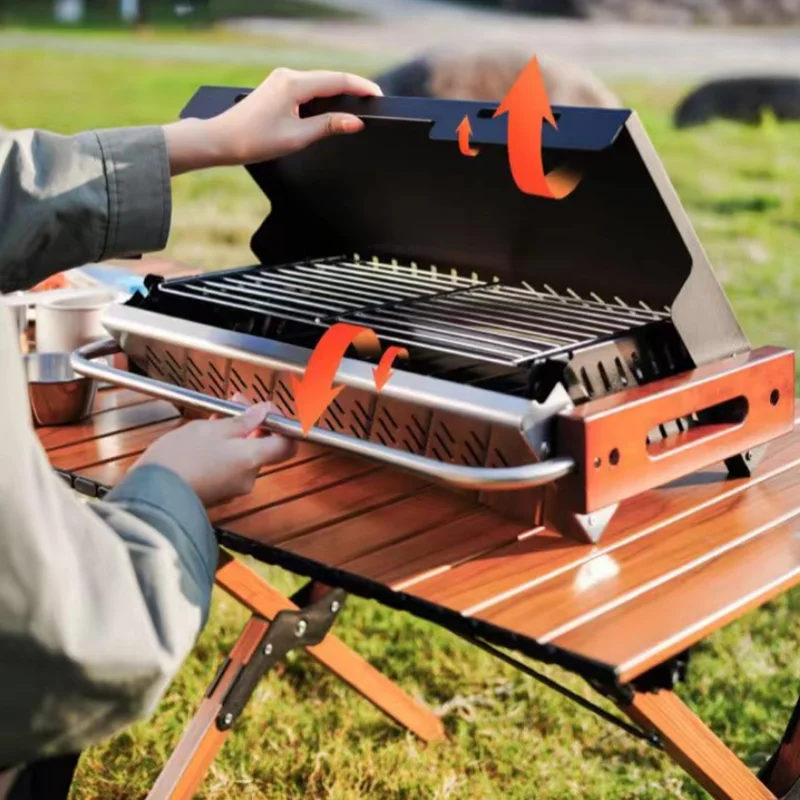 Outdoor Household Folding Portable Charcoal Skewers BBQ Grill Enamel Charcoal Basin Desktop BBQ Shelf Camping BBQ Grill