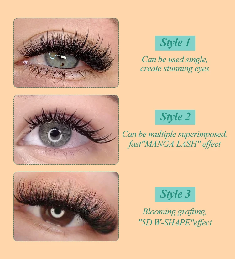 ABONNIE Schwarz-Braun 5D Geschlossene Fächer-Wimpernverlängerungen mit Spikes, Einfache Einzelwimpern-Extensions – Detail 7