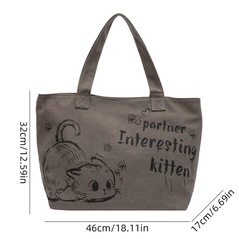 Leisure Large Capacity Women Canvas Tote Bag Cartoon Printed Travel Shoulder Bag Female Portable Simple Daily Shopping Handbag