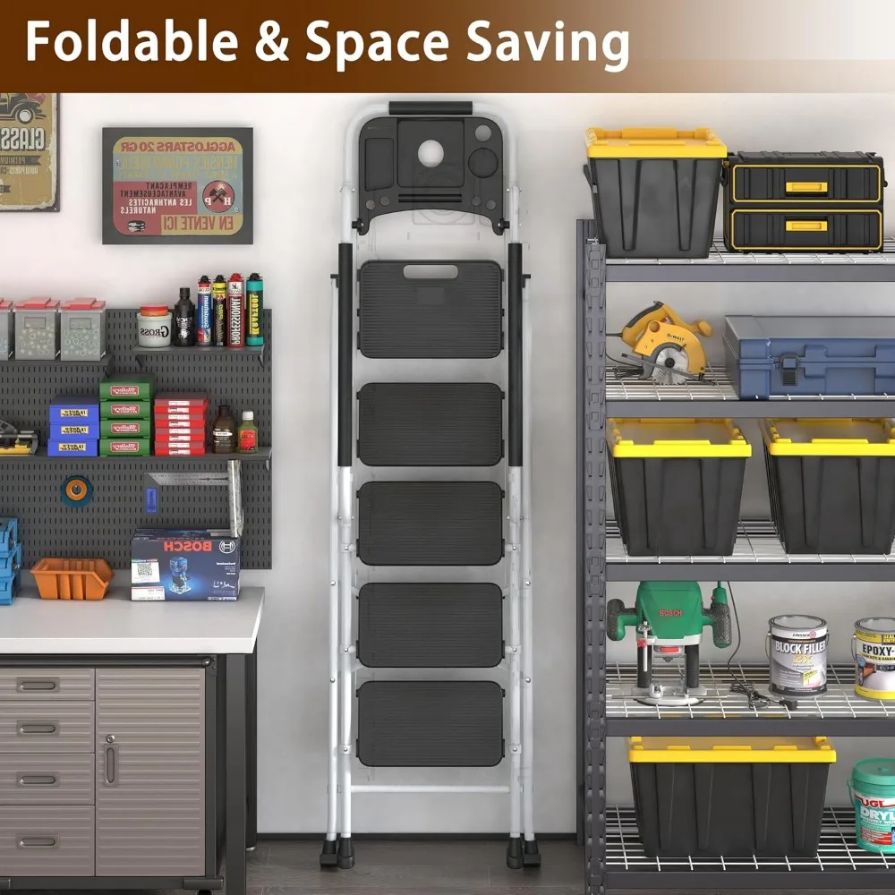 Складной табурет-ступенька с поручнями и платформой для инструментов, грузоподъемность 330 фунтов, портативная лестница для взрослых, сверхмощные табуретки-ступеньки