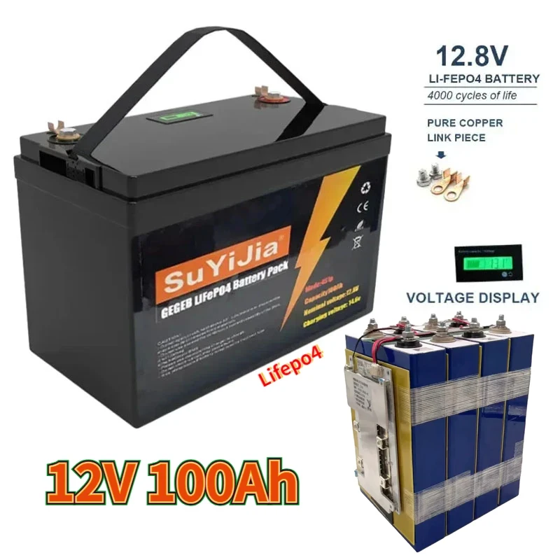 

12V Lifepo4 Battery 100Ah Lithium Iron Phosphate Battery Pack W/ Box 4000 Cycles Off-Road Vehicles Golf Carts Solar Wind Power