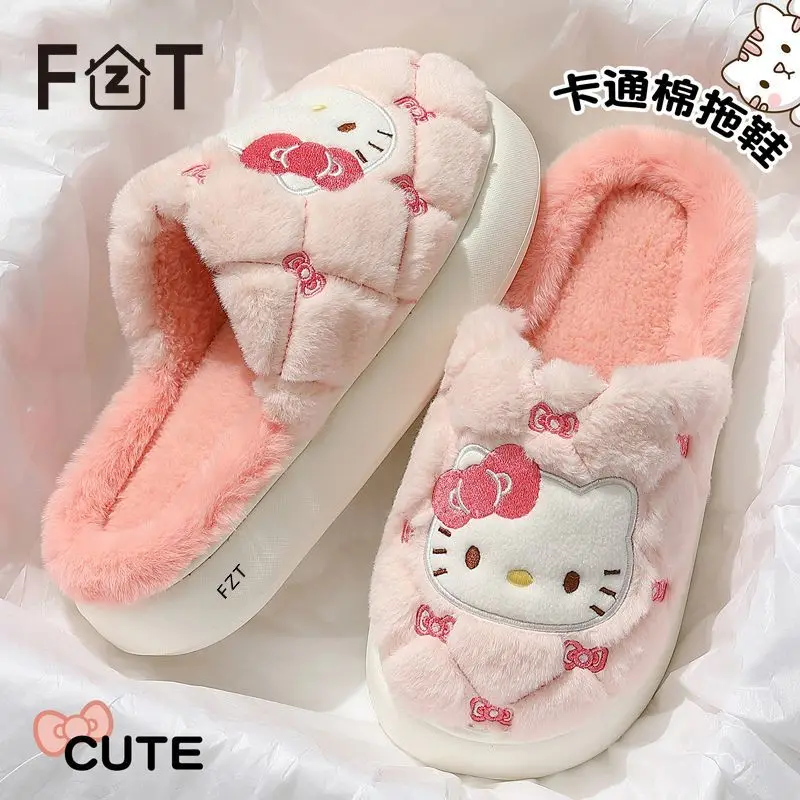 

Sanrio Hello Kitty Women Thi Boted Fce Lined Indoor Slippers Anti Slip Cotton Slippers Warm Plu Slippers Home Comfort Footwear