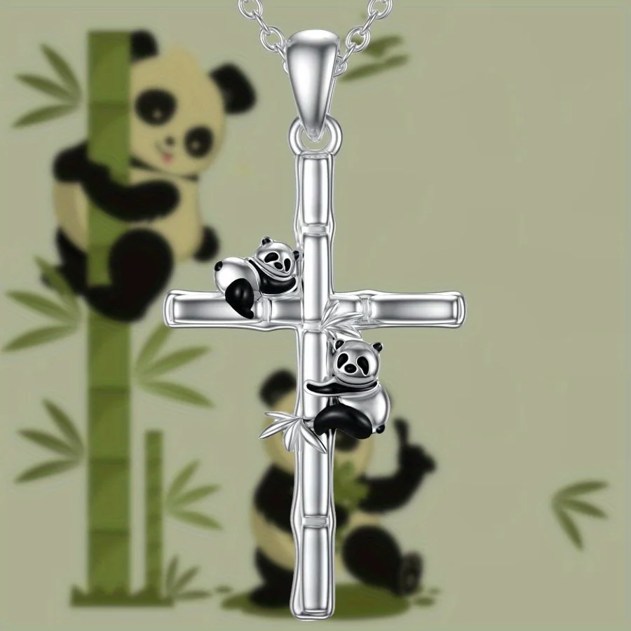 Fashion Panda Bamboo Cross Necklace for Women\'s Birthday Love Anniversary Christmas Jewelry Gift Animal pendants