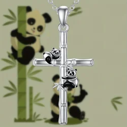 Fashion Panda Bamboo Cross Necklace for Women's Birthday Love Anniversary Christmas Jewelry Gift Animal pendants