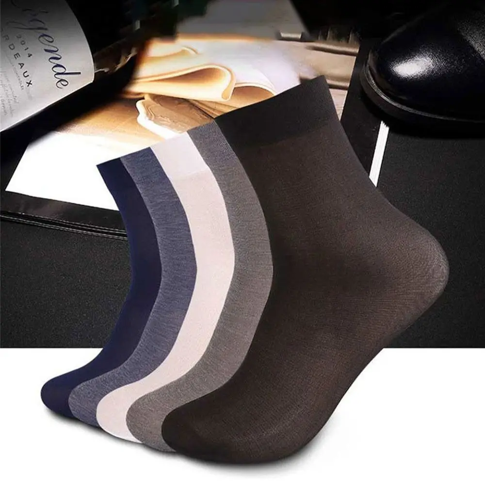 10Pair Cool Men's Thin Ice Stocks New Solid Color Viscose Business Stockings Elastic Men Stockings