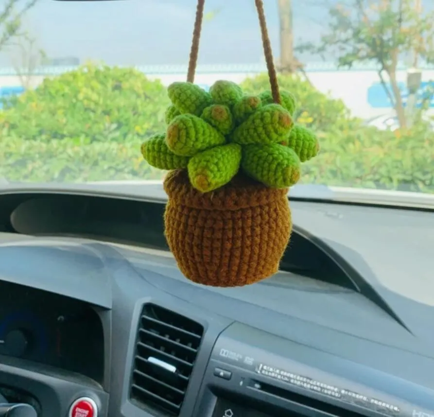 2023 New Car Hanging Hand-crocheted Hanging Orchid Potted Wool Pendant Car Rearview Mirror Creative Pendant