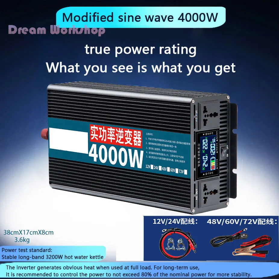 Free shipp Modified sine wave inverter true power non-virtual mark 3500W 4000W DC 12/24/48/60/72V to AC 220V solar car inverter