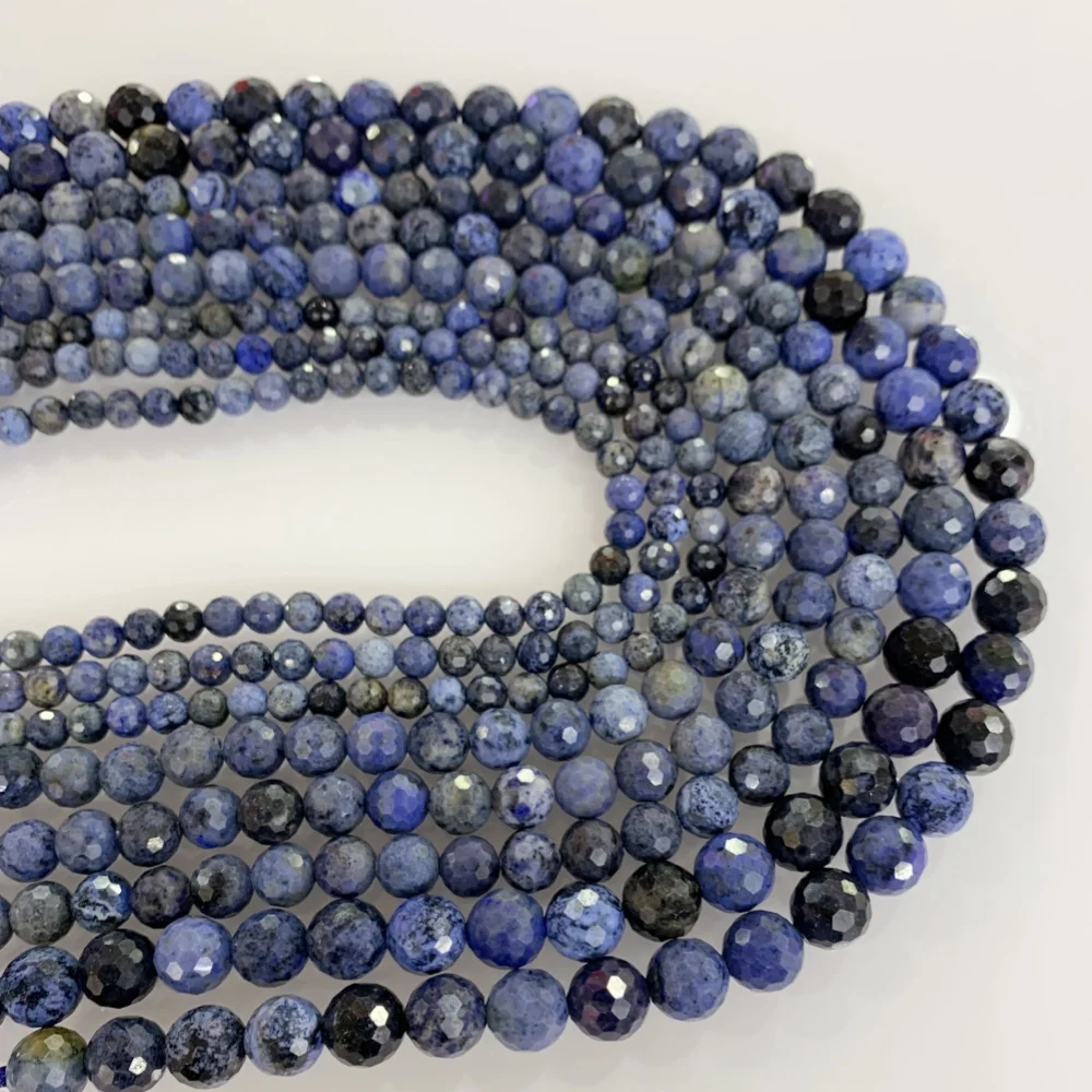 

Natural 4/6/8/10mm Stone Dumortierite Faceted Waist Beads Loose Round Mineral Tiny Beads DIY Jewelry Making Beads Women Bracelet