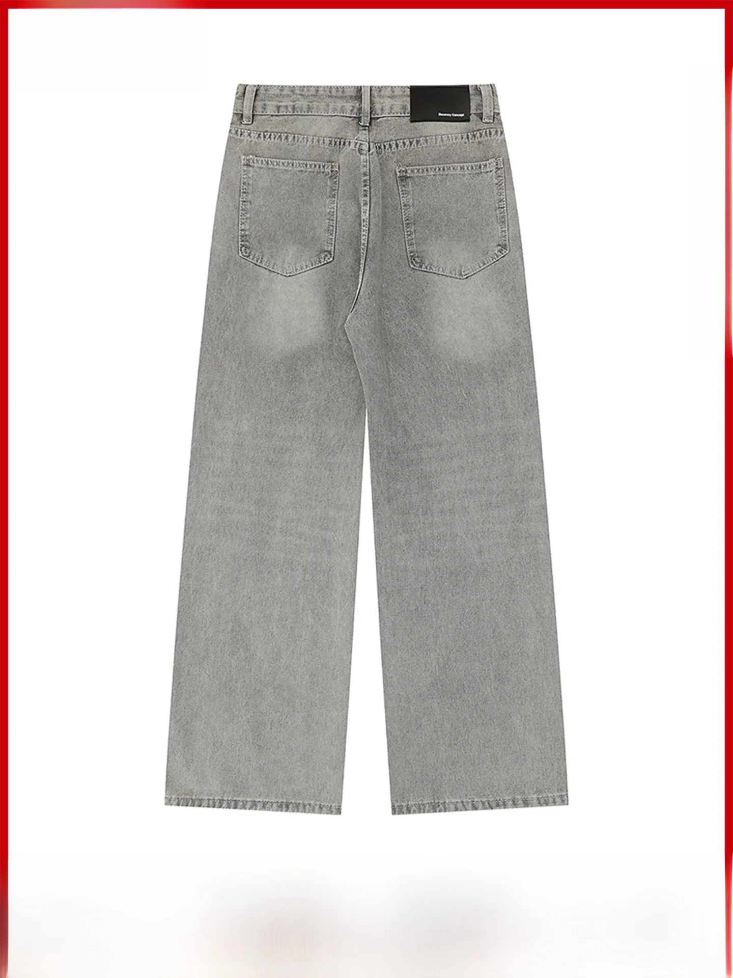 Retro Washed Grey Smoke Wide Leg Straight Cut Men's Jeans Casual Versatile Basic Style Long Pants Polyester Cotton Blend