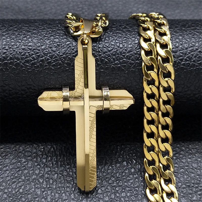 

YQ 316L Stainless Steel 3D Cross Pendant Necklace For Men Religion Jewelry Accessories