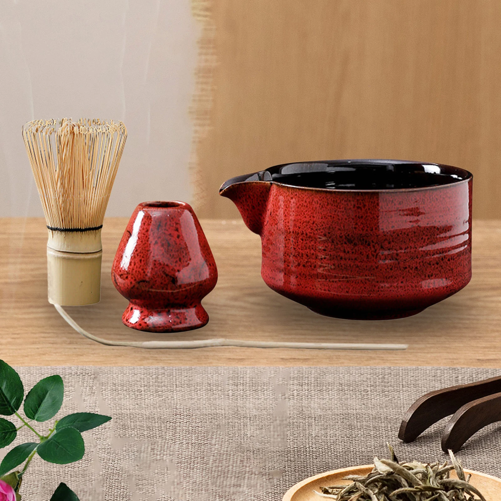 4pcs Japanese Tea Dish Matcha Whisk Utensils Set and Matcha forMatcha Bowl Tray Bamboo Whisk Tea Ceremony Accessories