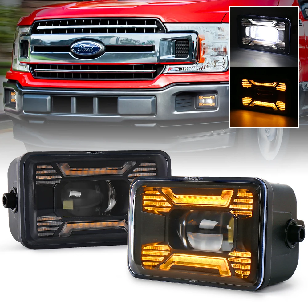 

OVOVS 12V Led Front Bumper Fog Lamps with Yellow DRL F150 Led Fog Light rectangle Fog Lights for 2015-2019 Ford F150 US-Standard