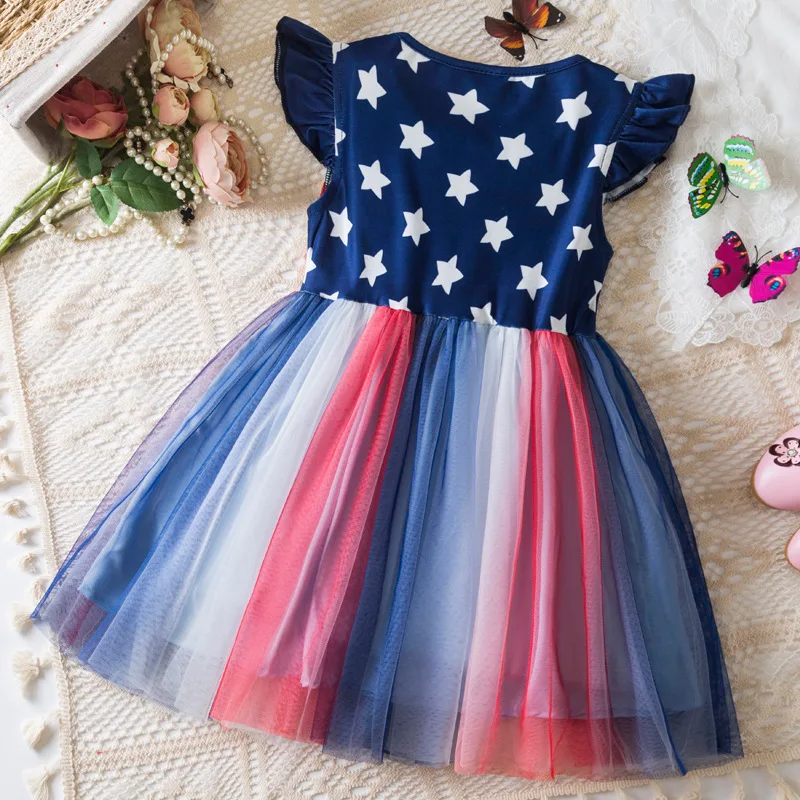 وصل حديثًا ملابس صيفية للأطفال والفتيات الصغيرات عبر الحدود لعام 2026، تصميم على شكل فيونكة على شكل نجمة العلم الأمريكي لعيد الاستقلال