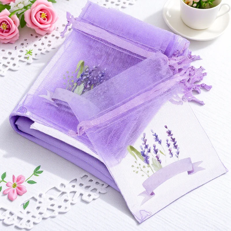 20Pcs Lavender Sachet Bags Mesh Drawstring Pouches Empty Storage Bags for Wardrobe Drawer Long-Lasting Fragrance Multipurpose